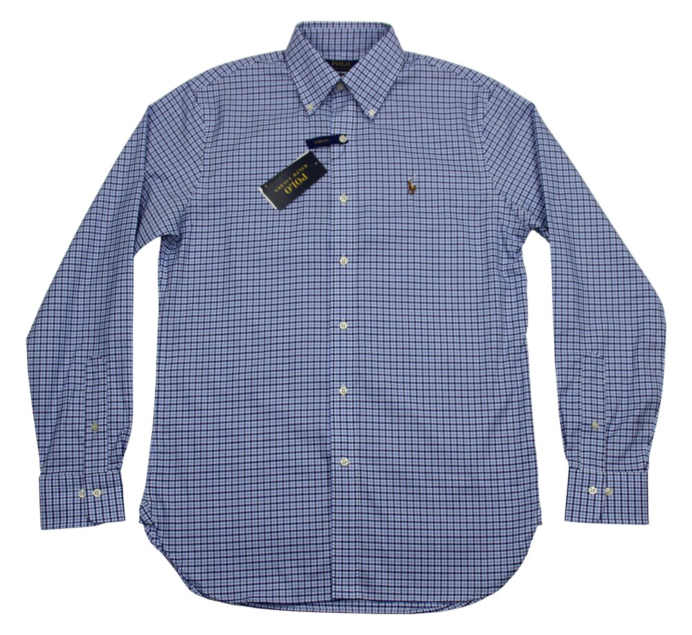 Polo Ralph Lauren Shirt Mens Small Blue Multi Check Custom Fit Stretch New